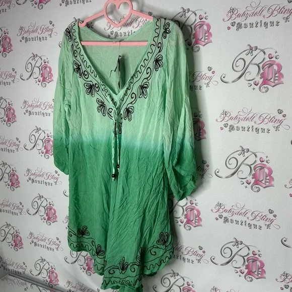 Didi’s dress ombré green embroidered embroidery floral corset lace up tie up - Picture 5 of 9